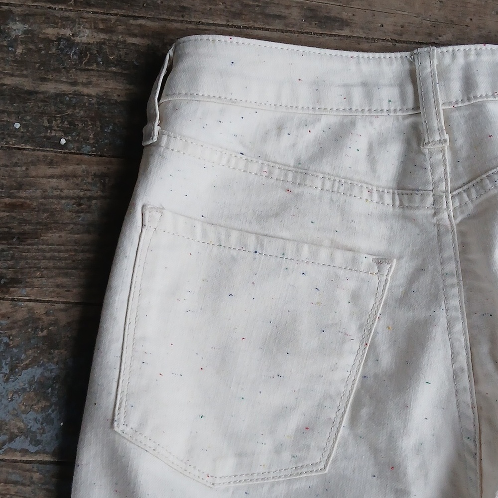 EUC LC Lauren Conrad Wide Leg Ankle Frayed Ankle Speckled Cream Trousers Size 4 - Picture 7 of 8
